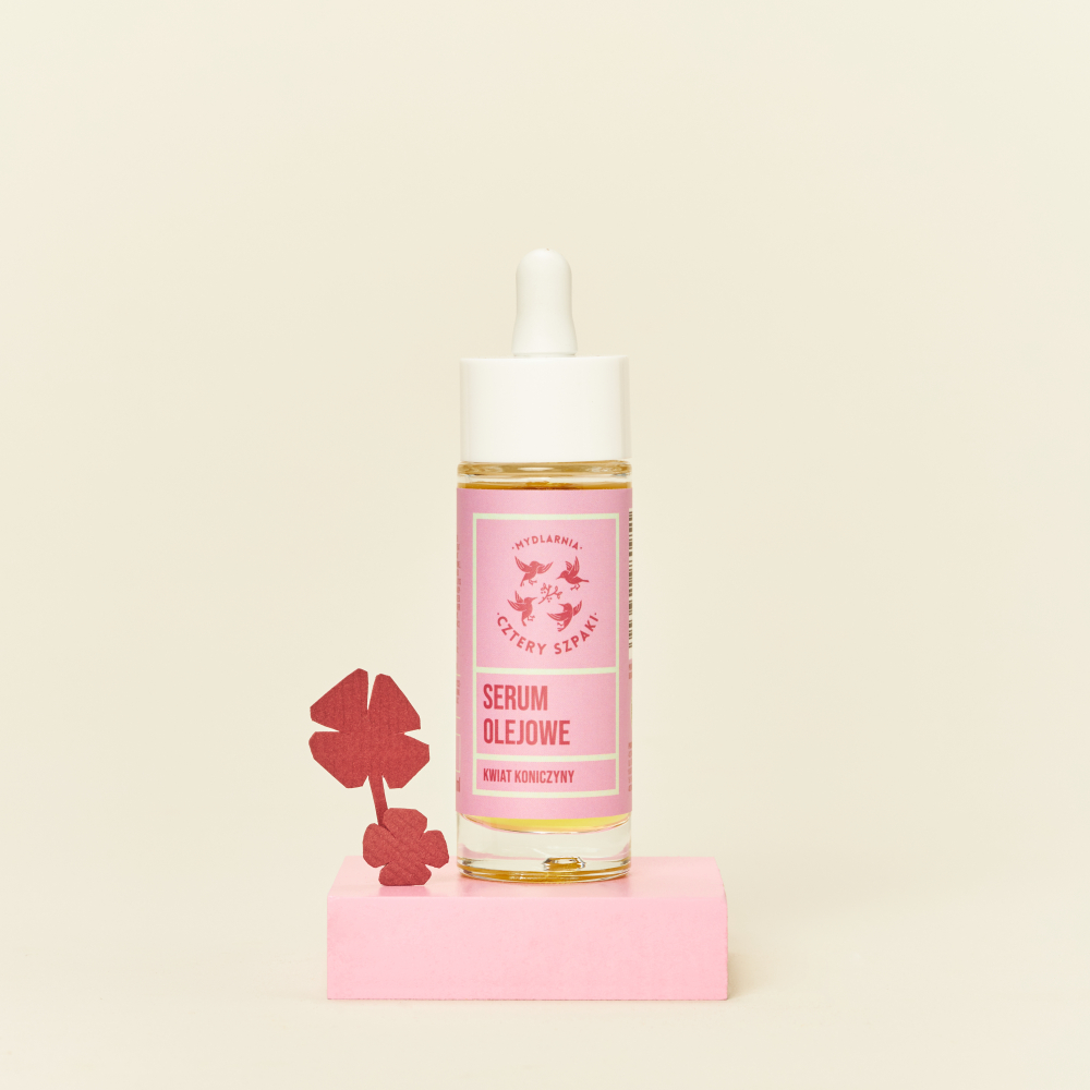 Serum olejowe do twarzy Kwiat Koniczyny w szklanej butelce z pipetą 30 ml, 4 Szpaki